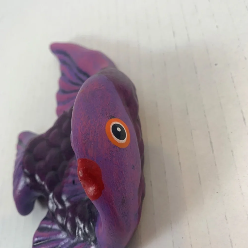 Vintage MCM Ceramic Purple Angel Fish Bath Wall Pocket Kitsch Small 4